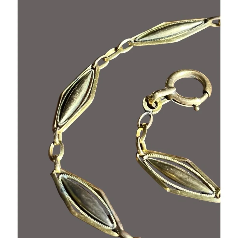 Antique Vtg GOLD FILLED POCKET WATCH CHAIN Marquise Lozenge Links ORIA ART DECO